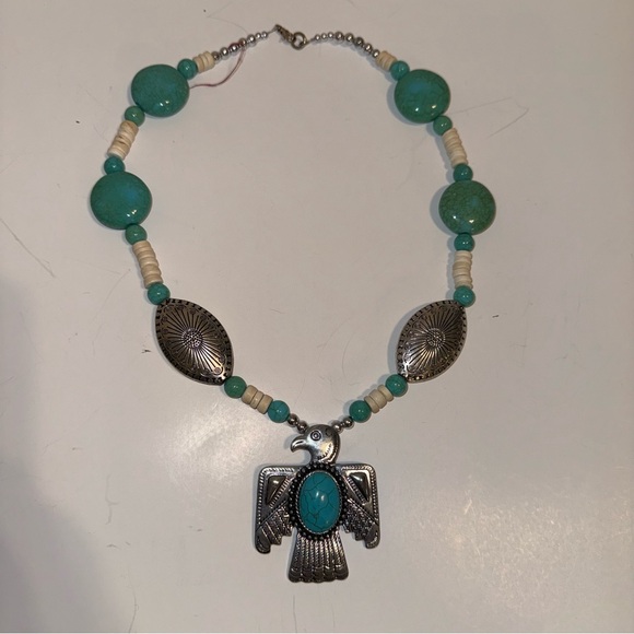 Jewelry - SOUTHWESTERN style turquoise and silver-toned thunderbird necklace